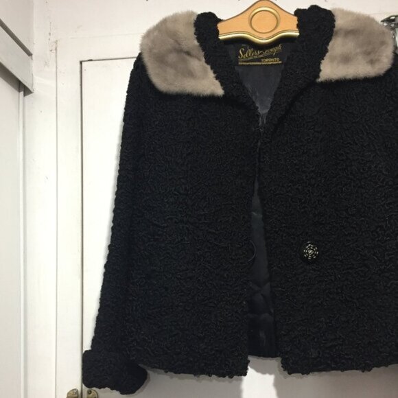 VINTAGE SELLERS-GOUGH TORONTO PERSIAN LAMB CURLY COAT MINK COLLAR SIZE S - Picture 5 of 10